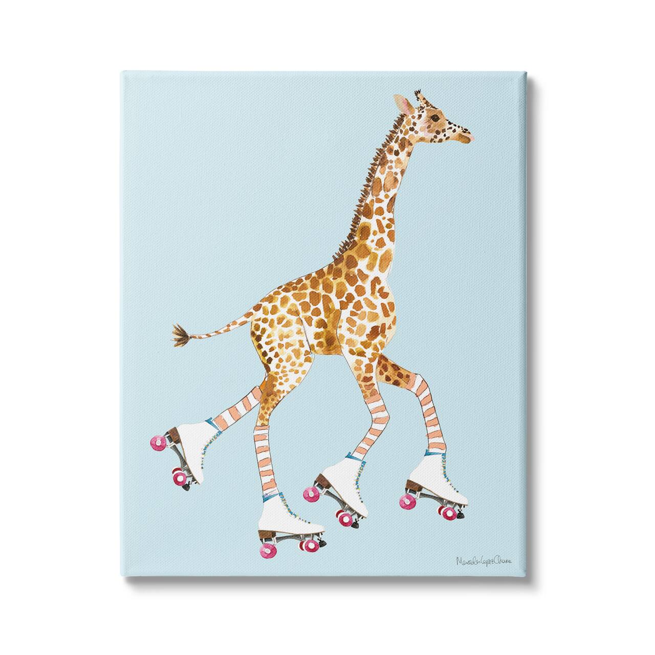 Stupell Industries Funky Giraffe Roller Skates Pink Wheels Striped Socks Canvas Wall Art